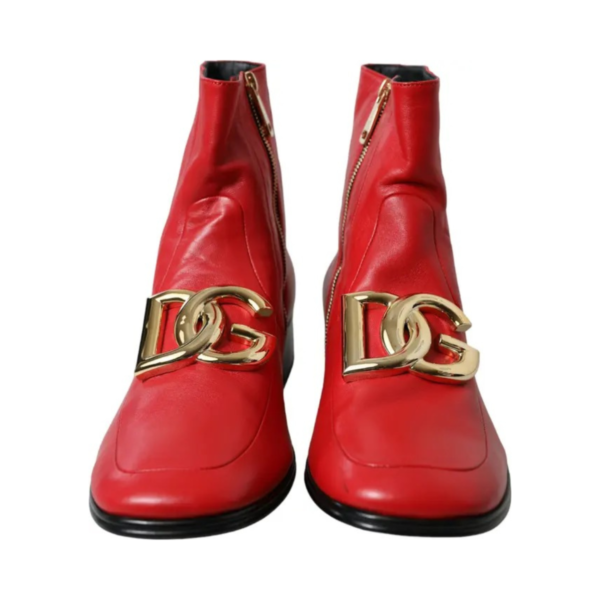 <span class="made-in-italy-label">DOLCE&GABBANA <br> MADE IN ITALY</span> <span class="product-title"><br>RED DG BUCKLE LEATHER MID CALF BOOTS SHOES.</span><br></br>