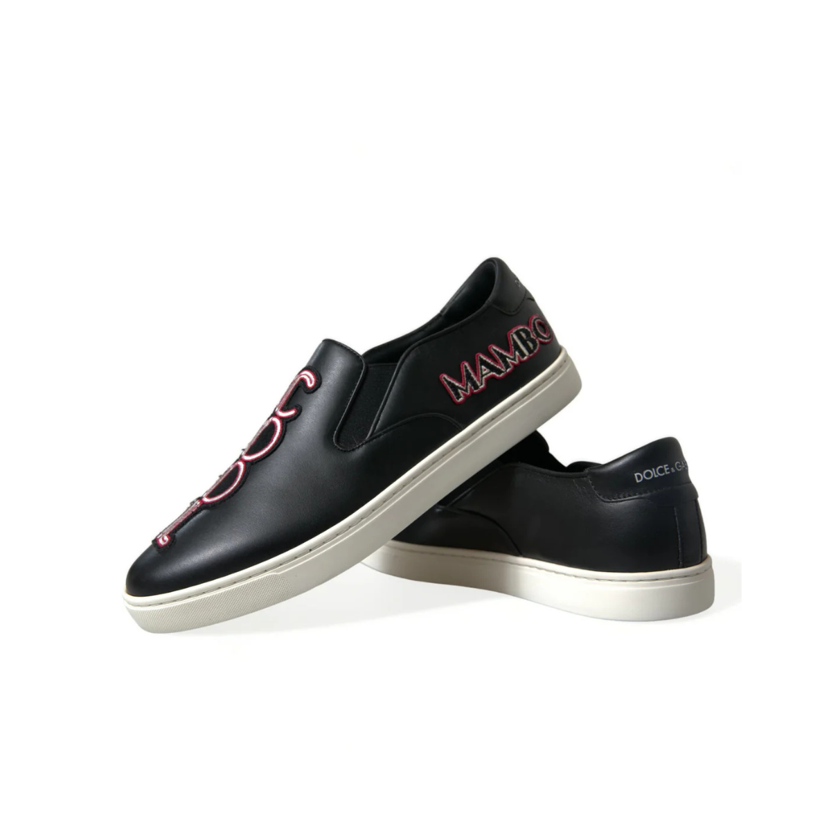 <span class="made-in-italy-label">DOLCE&GABBANA <br> MADE IN ITALY</span> <span class="product-title"><br>BLACK PATCH EMBELLISHED SLIP ON MEN SNEAKERS SHOES.</span><br></br>