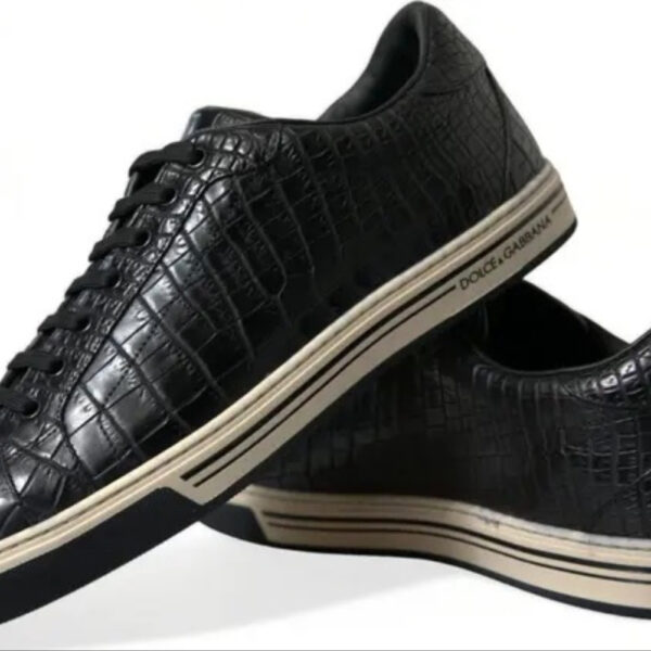 <span class="made-in-italy-label">DOLCE&GABBANA <br> MADE IN ITALY</span> <span class="product-title"><br>BLACK CROC EXOTIC LEATHER MEN CASUAL SNEAKERS SHOES.</span><br></br>