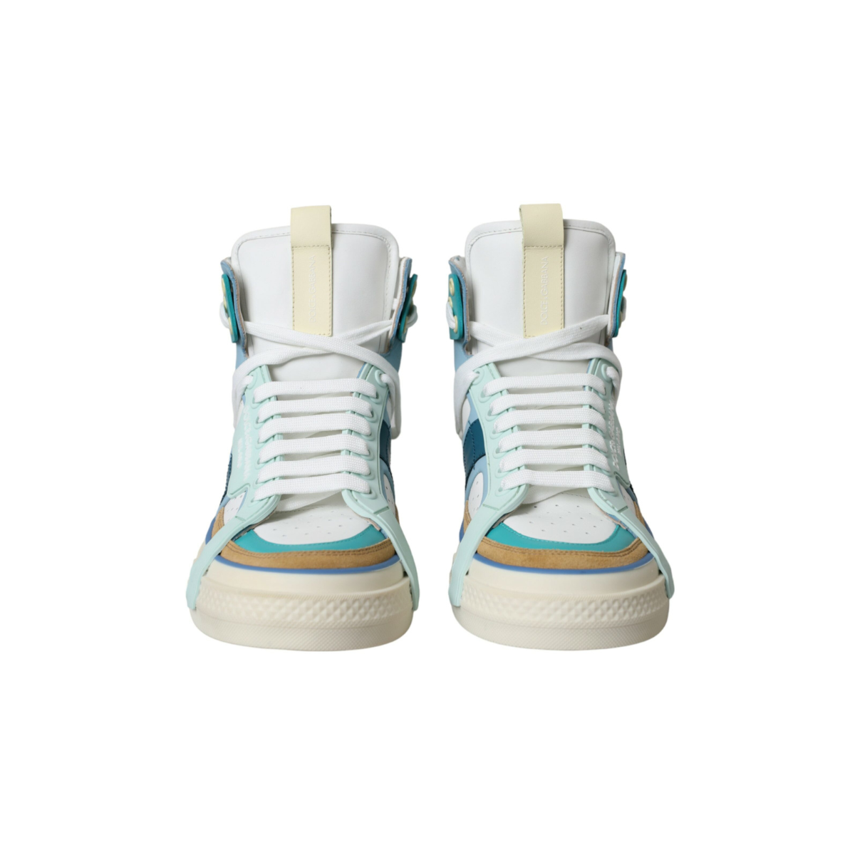 <span class="made-in-italy-label">DOLCE&GABBANA <br> MADE IN ITALY</span> <span class="product-title"><br>MULTICOLOR COLORBLOCK LEATHER HIGH TOP SNEAKERS SHOES.</span>