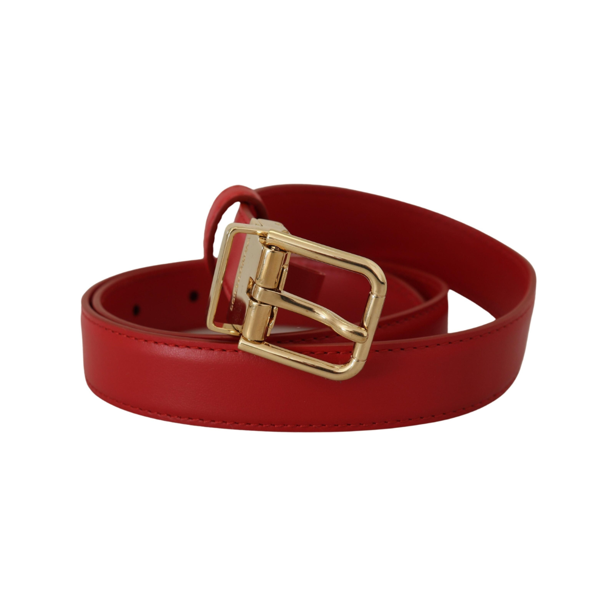 <span class="made-in-italy-label">DOLCE&GABBANA <br> MADE IN ITALY</span> <span class="product-title"><br>RED CALFSKIN LEATHER GOLD METAL BUCKLE BELT.</span><br></br>