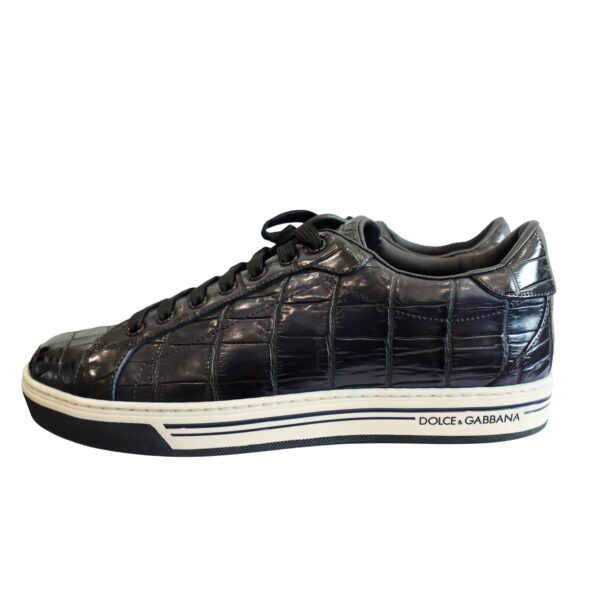 DOLCE & GABBANA - MADE IN ITALY: Black Croc Exotic Leather Men Casual Sneakers Shoes.