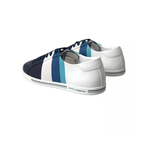 <span class="made-in-italy-label">DOLCE&GABBANA <br> MADE IN ITALY</span> <span class="product-title"><br>WHITE BLUE LEATHER LOW TOP SNEAKERS SHOES.</span><br></br>