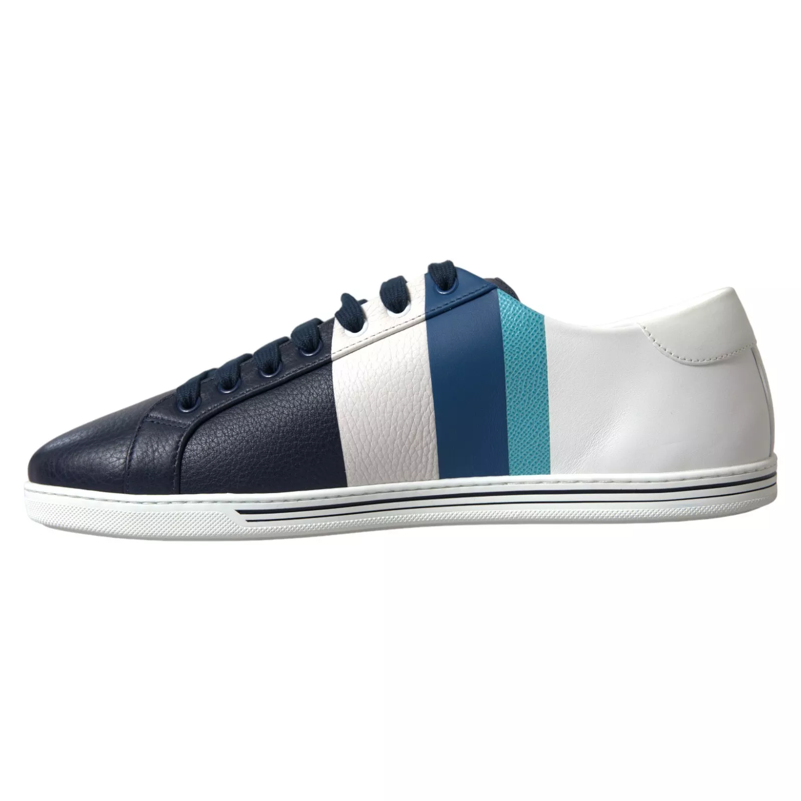WHITE BLUE LEATHER LOW TOP SNEAKERS SHOES (4)