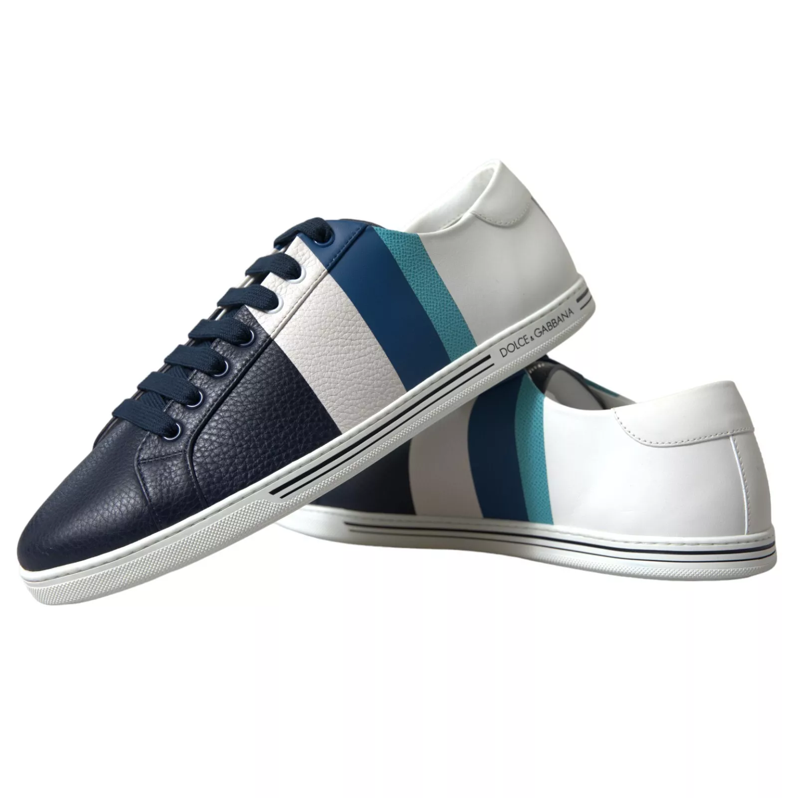 WHITE BLUE LEATHER LOW TOP SNEAKERS SHOES (6)